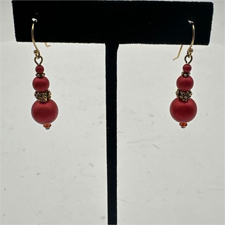Artisan Graduated Matte Red Bead Drop Earrings on 14K Gold-Filled French Wires