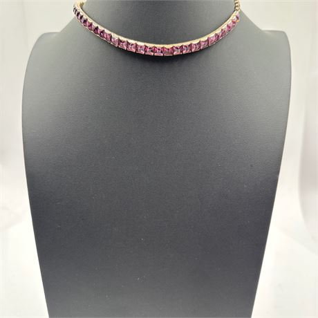 Vintage Choker Necklace with Channel-Set Purple/Amethyst Rhinestones