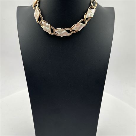 Mother-of-Pearl Inlay and Gold-Tone Chain Link Choker Necklace