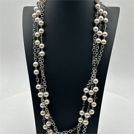 Unsigned Chanel-Style Faux Pearl & Faceted Bead Multi-Strand Station Sautoir