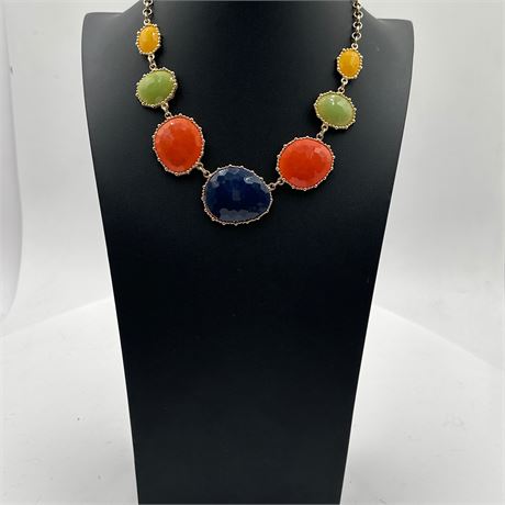 Multi-Color Faceted Cabochon Statement Necklace with Gold-Tone Settings
