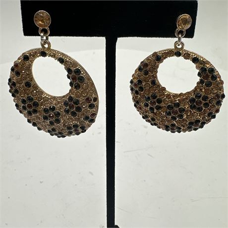 Unmarked Pavé Rhinestone Leopard Print Crescent Drop Earrings, Gold-Tone Base