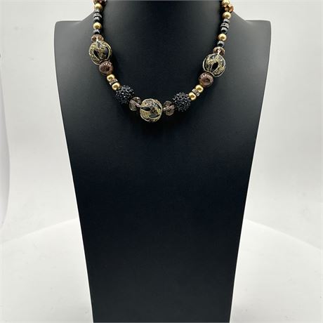 Mixed Media Beaded Statement Necklace with Snakeskin-Print Accent Beads