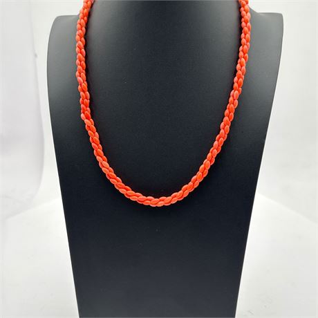 Natural Coral Multi-Strand Twisted Torsade Necklace with Rice-Shaped Beads