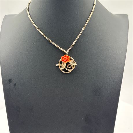 Vintage Mid-Century Gold-Tone Wirework Circle Brooch/Pendant Necklace with