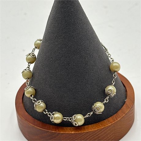 Connemara Marble Bead Bracelet with Silver-Tone Chain Links