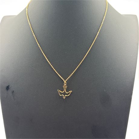 Gold-Tone Openwork Descending Dove Silhouette Pendant Necklace