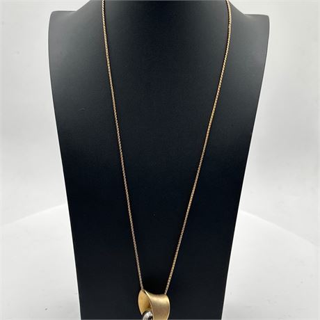 Modernist Gold-Tone Pendant Necklace with Sculptural Twist Design