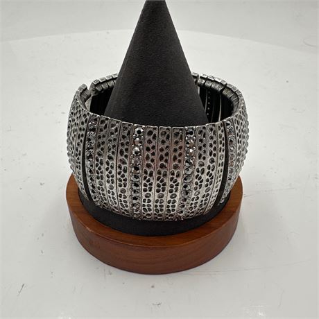 Heidi Daus Wide Stretch Panel Bracelet with Jet Hematite Swarovski Crystals