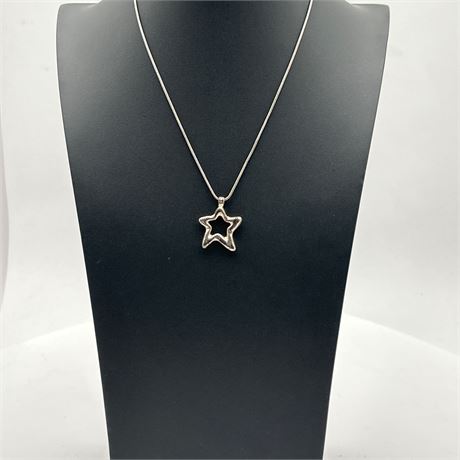 Silver-Tone Open Star Pendant Necklace on Snake Chain