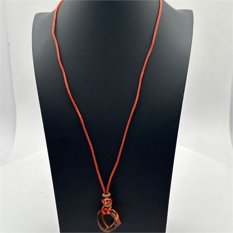 Pendant Necklace with Lampwork Glass Pendant on Coral Silk Cord