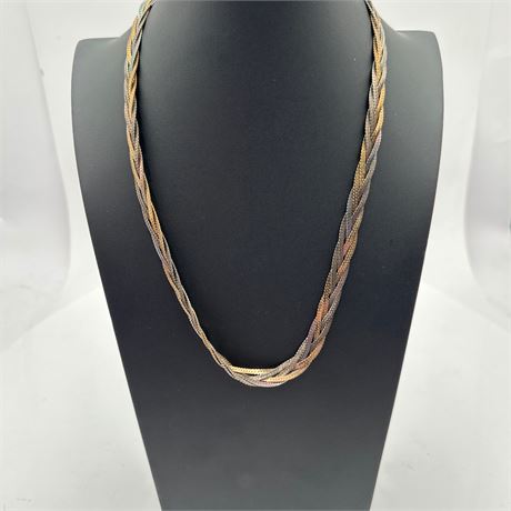 Tri-Color Braided Herringbone Chain Necklace