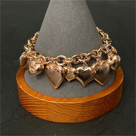 Milor Italy Bronzo Italia Rose Gold-Plated Bronze Puffy Heart Charm Bracelet