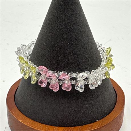 Handcrafted Crystal Bead Stretch Bracelet with Floral Cluster Design