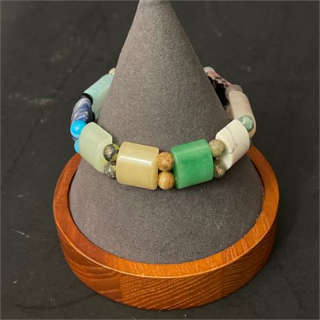 Multi-Gemstone Stretch Bracelet with Barrel and Round Beads