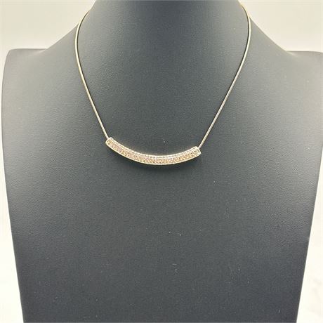 Chico's Pavé Rhinestone Curved Bar Necklace on Snake Chain