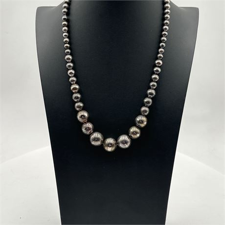 Native American Navajo Sterling Silver Graduated Bead Necklace