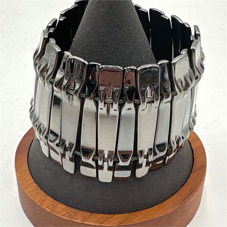 Gunmetal-Tone Articulated Panel Stretch Bracelet, Wide Chunky Statement Cuff