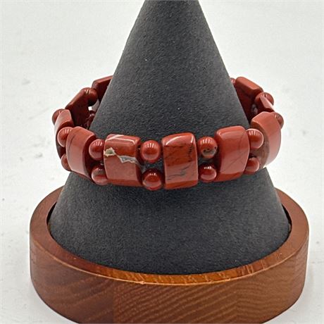 Contemporary Double-Strand Red Jasper Tablet Bead Stretch Bracelet
