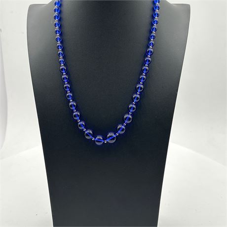 Cobalt Blue Glass Bead Necklace with Silver-Tone Spacers