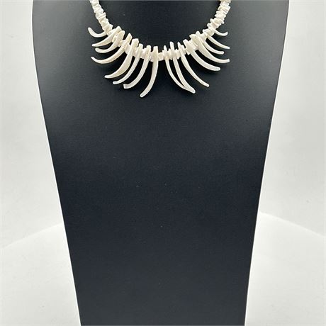 Natural Coral Branch Bib Necklace with Puka Shell Heishi Beads