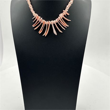 Natural Pink Coral Branch Graduated Fringe Necklace