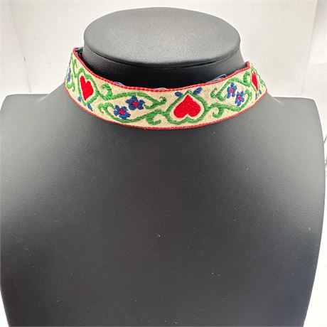 Trachten Kropfband Bavarian Folkloric Embroidered Ribbon Choker Necklace