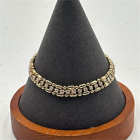 Gold-Tone Link Bracelet with Clear Rhinestone Accents