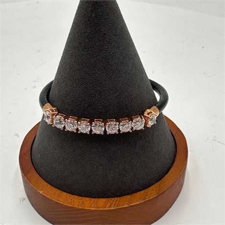 Rose Gold-Tone Bracelet with Clear Stones on Black Cord Band