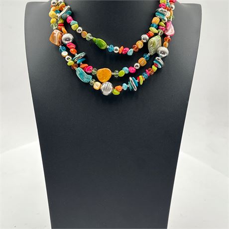 Multi-Strand Dyed Shell, Crystal, and Silver-Tone Bead Necklace