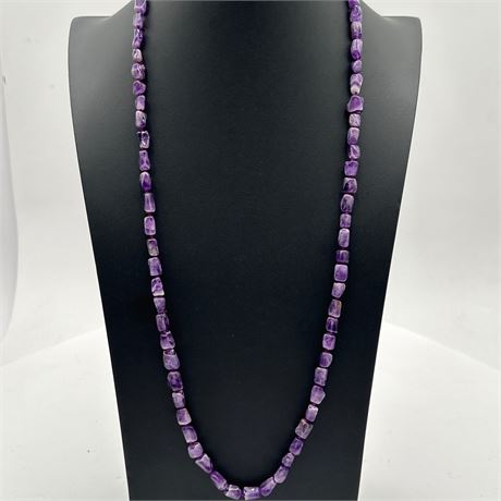 Natural Amethyst Tumbled Bead Long Strand Necklace