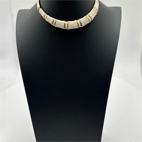 Cream Enamel and Gold-Tone Bamboo Style Collar Necklace