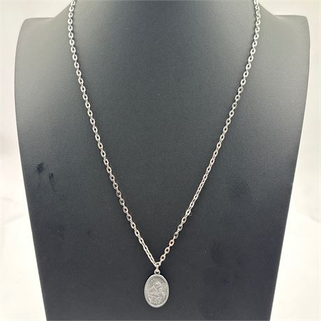 Vintage Silver-Tone St. Anthony of Padua Devotional Medal Pendant Necklace