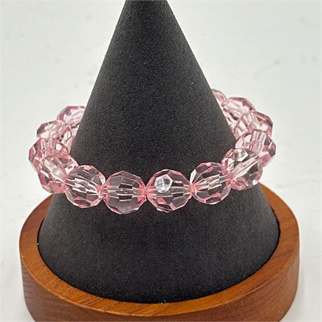 Pink Faceted Crystal Bead Stretch Bracelet