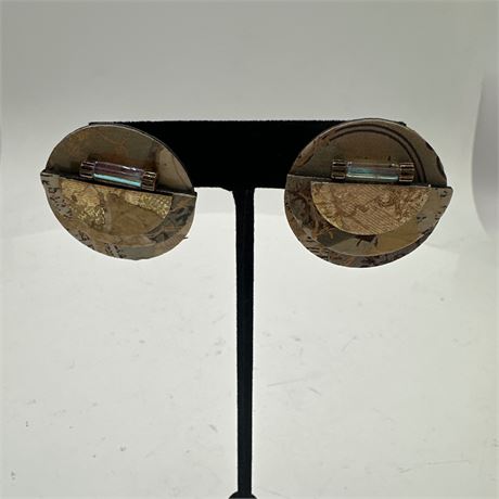 Contemporary Artisan Mixed-Media Decoupage Pierced Earrings with Dichroic Glass