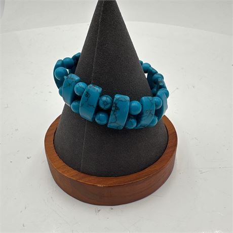Simulated Turquoise Double-Strand Stretch Bracelet with Curved Slab and Round