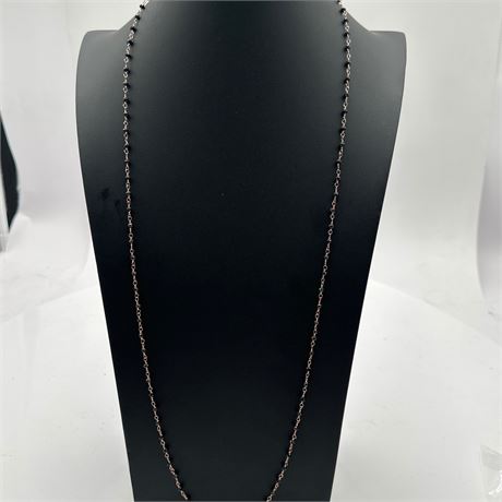 Rosary-Style Wire-Wrapped Faceted Black Bead Sautoir Necklace